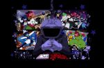  4girls 6+boys 6+others animal_ears ant_tenna apron armlet belt bendedede black_background black_gloves black_hat black_ribbon black_shoes blue_belt blue_hair blue_hat blue_pants blue_skin blue_vest bracelet cake cake_slice chef_hat closed_eyes closed_mouth colored_skin colored_teeth cowboy_hat deltarune dinosaur_costume drink drum drum_set drumsticks electric_guitar elnina_(deltarune) fingerless_gloves food furry furry_female furry_male glasses gloves goat_boy goat_ears goat_horns green-framed_eyewear guitar hand_on_headwear hat heart highres holding holding_drumsticks holding_guitar holding_instrument holding_microphone horns horse horseback_riding instrument jewelry kris_(cooking_show)_(deltarune) kris_(dark_world)_(deltarune) kris_(deltarune) kris_(lightners_live)_(deltarune) kris_(shootout)_(deltarune) lancer_(deltarune) lanino_(deltarune) long_hair long_sleeves microphone milk mohawk multiple_boys multiple_girls multiple_others music neck_ribbon open_mouth pants pink_horns pink_scarf pippins_(deltarune) playing_instrument purple_hair rabbick_(deltarune) ralsei ralsei_(cooking_show) ralsei_(lightners_live) ralsei_rancher ramb_(deltarune) ribbick_(deltarune) ribbon riding roaring_knight rouxls_kaard sandwich scarf serious_trashy shadowguy_(deltarune) sharp_teeth shirt shoes short_hair shuttah_(deltarune) singing spamton_g._spamton spiked_armlet spiked_bracelet spikes star_(symbol) susie_(cooking_show)_(deltarune) susie_(dark_world)_(deltarune) susie_(deltarune) susie_(lightners_live)_(deltarune) susie_(shootout)_(deltarune) susiezilla tailcoat teeth the_original_starwalker toriel toriel_(dark_world) twintails undyne undyne_(dark_world) vest waist_apron white_apron white_shirt yellow_teeth zapper_(deltarune) 