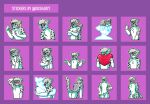 absurd_res annoyed blush blush_lines bodily_fluids butt chastity_cage chastity_device crying duskari7 gesture hand_gesture heart_symbol hi_res holding_heart hug listening_to_music loaf penis_peek presenting presenting_hindquarters sticker_pack tears thumbs_up tongue tongue_out