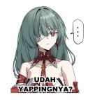 ... 1girl bandage_over_one_eye bare_shoulders bright_pupils collarbone commentary_request cropped_torso earrings flower_in_eye grey_eyes grey_hair highres jewelry long_hair looking_at_viewer parted_lips phrolova_(wuthering_waves) pokarii_zuu simple_background solo spoken_ellipsis symbol_in_eye tacet_mark_(wuthering_waves) translation_request white_background white_pupils wuthering_waves 