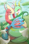  &lt;3 ambiguous_gender coiling day duo feral flower grass hi_res kiriya milotic nintendo open_mouth outside plant pok&eacute;mon red_eyes reptile scalie serperior smile video_games water 