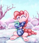  2016 absurd_res alligator ambiguous_gender clothed clothing crocodilian duo earth_pony equine eyes_closed female feral friendship_is_magic gummy_(mlp) hair hi_res hooves horse inowiseei mammal my_little_pony outside pink_hair pinkie_pie_(mlp) pony reptile scalie sitting smile snow tree 