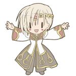  1boy blonde_hair blush_stickers brown_coat brown_pants brown_shoes chibi chibi_only circlet coat commentary_request dated_commentary full_body gold_trim high_priest_(ragnarok_online) long_sleeves looking_at_viewer lowres male_focus multicolored_coat open_mouth outstretched_arms pants ragnarok_online red_coat sharari shoes short_hair simple_background smile solo spread_arms standing two-tone_coat white_background white_coat |_| 