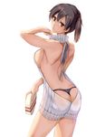  alternate_costume ass backless_dress backless_outfit bare_back black_panties breasts brown_hair butt_crack cowboy_shot dress halterneck kaga_(kantai_collection) kantai_collection large_breasts looking_back meme_attire no_bra panties ribbed_sweater satou_daiji side_ponytail sideboob solo sweater sweater_dress thong turtleneck turtleneck_sweater underwear virgin_killer_sweater 