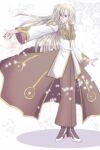  1girl black_shoes blonde_hair brown_coat closed_mouth coat commentary_request crossdressing dated_commentary flat_chest full_body gold_trim high_priest_(ragnarok_online) long_hair long_sleeves multicolored_coat parted_bangs ragnarok_online red_coat sharari shoes smile solo standing two-tone_coat white_coat 