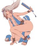  1girl alternate_color breasts chang_yu-shun commentary fatal_fury folded_fan folding_fan hand_fan hatching_(texture) highres holding holding_fan large_breasts long_hair ninja ponytail shiranui_mai simple_background solo toes white_background 