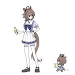  agnes_tachyon_(umamusume) ahoge animal_ears bow bowtie brown_hair chemical_structure chibi commentary dual_persona full_body highres holding holding_vial horse_ears horse_girl horse_tail loose_bowtie medium_hair mini_person minigirl pleated_skirt purple_bow purple_bowtie purple_shirt red_eyes sailor_collar school_uniform shirt shiruko_(oshiruko) short_sleeves simple_background skirt tail thighhighs tracen_school_uniform umamusume vial white_background white_sailor_collar white_skirt white_thighhighs 