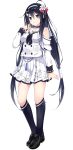  1girl black_choker black_eyes black_hair black_shoes black_socks breasts choker closed_mouth detached_sleeves flower full_body hair_between_eyes hair_flower hair_ornament hairband harazuru_miya highres kurebayashi_noe long_hair official_art onsen_musume pleated_skirt sailor_collar shirt shoes simple_background skirt sleeves_past_wrists smile socks solo standing tassel transparent_background twintails very_long_hair white_flower white_hairband white_sailor_collar white_shirt white_skirt white_sleeves 