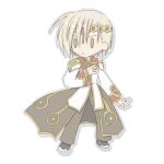  1boy black_shoes blonde_hair brown_coat brown_pants chibi chibi_only circlet closed_mouth coat commentary_request dated_commentary frown full_body gold_trim green_eyes high_priest_(ragnarok_online) long_sleeves lowres male_focus multicolored_coat pants ragnarok_online red_coat sharari shoes short_hair simple_background solid_oval_eyes solo standing two-tone_coat v-shaped_eyebrows white_background white_coat 