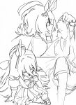  2girls :t absurdres agnes_tachyon_(umamusume) ahoge animal_ears bow bowtie chemical_structure closed_eyes closed_mouth ear_tag earrings frilled_skirt frills greyscale guinea_pig hair_between_eyes highres horse_ears horse_girl jewelry long_hair long_hair_between_eyes long_sleeves manhattan_cafe_(umamusume) medium_hair monochrome multiple_girls pleated_skirt puffy_short_sleeves puffy_sleeves sailor_collar school_uniform short_sleeves simple_background single_earring sitting skirt tracen_school_uniform uma2_0429 umamusume very_long_hair white_background wolf_cut 