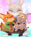  &lt;3 2017 aged_down anthro canine clothed clothing cub disney eyes_closed female fennec finnick fox fur green_eyes group judy_hopps lagomorph male mammal monmokamoko nick_wilde one_eye_closed orange_eyes pawpads paws rabbit smile young zootopia 