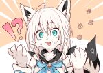  !? 1girl ahoge animal_ear_piercing animal_ears animal_hands animal_nose blue_neckerchief fox_ears fox_girl fox_tail furrification furry furry_female green_eyes hair_between_eyes hands_up highres hololive long_hair looking_at_viewer neckerchief open_mouth paw_print pentagram shirakami_fubuki shirakami_fubuki_(1st_costume) solo sukemyon sweat tail upper_body virtual_youtuber white_hair 