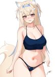  1girl absurdres animal_ears bandaid bandaid_hair_ornament blonde_hair blue_camisole blue_hair blue_hairband blue_panties blush breasts camisole cleavage commentary cowboy_shot crop_top crossed_bangs dog_ears dog_girl dog_tail double-parted_bangs fuwawa_abyssgard hair_between_eyes hair_ornament hairband hairclip highres hololive hololive_english horn_hairband lace-trimmed_panties lace_trim large_breasts long_hair looking_at_viewer multicolored_hair navel panties parallel_hairclips parted_lips pink_eyes pynkmouth solo stomach strap_pull streaked_hair tail two_side_up underwear very_long_hair virtual_youtuber 