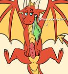  2016 blue_eyes claws clothing crest digital_media_(artwork) dragon erection feral horn invalid_color long_ears looking_at_viewer male membranous_wings naughty_face penis red_scales scales scalie simple_background smile solo suggestive teeth underwear wings yolfrin 