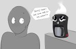 2025 absurd_res animate_inanimate anon appliance black_body black_eyes black_text blush blush_lines bodily_fluids coffee_maker dibujito duo english_text eyelashes female flirting half-closed_eyes heart_symbol hi_res human kitchen_appliance larger_human larger_male looking_aside male male_human mammal narrowed_eyes not_furry reference_image_at_source size_difference smaller_female smile steam sweat sweaty_face talking_to_another term_of_endearment text white_eyelashes wide_eyed