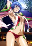  1girl blue_hair breasts eyepatch green_hair ikkitousen large_breasts panties ryomou_shimei short_hair solo standing 