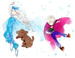  anna_(frozen) anna_(frozen)_(cosplay) blonde_hair blue_eyes blue_flower blue_rose braid cape child cosplay dog elsa_(frozen) elsa_(frozen)_(cosplay) flower frozen_(disney) green_eyes head_wreath ice_skates makkachin male_focus multiple_boys nechi774 olaf_(frozen) olaf_(frozen)_(cosplay) rose silver_hair single_braid skates snowflakes viktor_nikiforov younger yuri!!!_on_ice yuri_plisetsky 