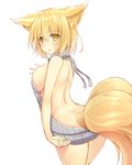  alternate_costume animal_ears backless_dress backless_outfit bangs bare_arms bare_back bare_shoulders blonde_hair blush breasts check_commentary commentary_request cowboy_shot dress fox_ears fox_tail from_side halterneck large_breasts liya looking_at_viewer looking_to_the_side meme_attire multiple_tails naked_sweater no_hat no_headwear no_panties parted_lips revealing_clothes ribbed_sweater short_dress sideboob slit_pupils solo sweater sweater_dress tail touhou turtleneck turtleneck_sweater virgin_killer_sweater yakumo_ran yellow_eyes 