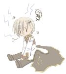  1boy anger_vein blonde_hair brown_coat brown_pants brown_shoes chibi chibi_only coat commentary_request dated_commentary full_body gold_trim high_priest_(ragnarok_online) long_sleeves looking_down lowres male_focus multicolored_coat open_mouth pants ragnarok_online red_coat sharari shoes short_hair simple_background solo squiggle two-tone_coat white_background white_coat |_| 