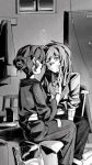  ... 2girls bandaid bandaid_on_face bandaid_on_nose bang_dream! bang_dream!_it&#039;s_mygo!!!!! blush chihaya_anon chinese_commentary commentary_request commission greyscale hair_bun highres holding indoors japanese_clothes kimono lanserongjie long_hair monochrome multiple_girls nagasaki_soyo one_eye_closed open_mouth pants second-party_source sitting sleeves_rolled_up spoken_ellipsis 