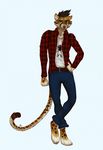  anthro clothed clothing feline fur hair looking_at_viewer male mammal simple_background smile solo zumjakal 