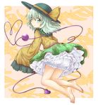  bare_legs barefoot bloomers blouse commentary_request full_body green_eyes green_hair green_skirt hat hat_ribbon komeiji_koishi miniskirt nibi petticoat ribbon sketch skirt sleeves_past_wrists solo third_eye touhou underwear upskirt wide_sleeves yellow_blouse 