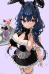  1girl adapted_costume alternate_costume animal_ear_hairband animal_ears apron bare_shoulders bikini blue_eyes bow braid breasts cahryos cherry cleavage cowboy_shot cream dessert detached_collar dress fake_animal_ears fake_tail fishnets food frilled_apron frills fruit glass hair_intakes hairband highres holding holding_tray hololive hololive_english ice_cream ice_cream_float large_breasts long_hair looking_at_viewer low_twin_braids maid maid_apron maid_bikini maid_cafe official_alternate_hairstyle ouro_kronii ouro_kronii_(maid) parfait plate pocket_watch rabbit_ear_hairband rabbit_ears rabbit_tail skirt smile solo spoon strawberry sundae swimsuit tail thighhighs tray twin_braids unconventional_maid virtual_youtuber wafer wafer_stick waist_apron waitress watch whipped_cream white_apron 
