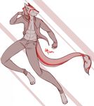  abs anthro fur male open_jacket red_theme redpixie sergal simple_background smile solo 