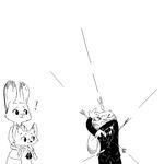  &gt;_&lt; 2017 ? anthro black_and_white buckteeth canine clothed clothing cub dart disney female fox group jack_savage lagomorph male mammal monochrome rabbit replytoanons simple_background suit teeth tranquilizer white_background young zootopia 