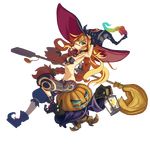  1girl baggy_pants blonde_hair braid breasts broom character_request disgaea eyeshadow full_body glv green_eyes grin hat highres impossible_clothes jack-o&#039;-lantern lantern long_hair majo_to_hyakkihei makai_senki_disgaea_2 makeup metallica_(majo_to_hyakkihei) navel pants sharp_teeth small_breasts smile solo teeth transparent_background twin_braids very_long_hair witch_hat wrist_cuffs 