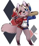  anthro baseball_bat canine chibi clothed clothing collar female makeup mammal overweight redpixie smile solo standing 