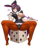  1girl :3 animal_ears breasts brown_legwear bunny_ears bunnysuit candy candy_cane fishnet_legwear fishnets full_body gyakuten_saiban gyakuten_saiban_6 hat highres leotard looking_at_viewer mini_hat mini_top_hat nanano_mimi orange_hat pantyhose purple_hair red_eyes safurantora shoes short_hair smile solo top_hat wrist_cuffs 