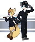  anthro canine clothed clothing duo female hat looking_at_viewer male mammal redpixie smile standing uniform 
