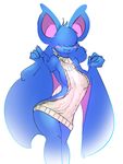  anthro bangs_(character) bat big_breasts blush bottomless breasts clothed clothing cute_fangs elpatrixf female hair_over_eyes mammal membranous_wings nintendo pok&eacute;mon side_boob skimpy solo sweater video_games wings zubat 