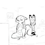  anthro arctic_fox bed brushing canine clothed clothing comb disney duo eyes_closed female fox fur interior jack_savage lagomorph lamp male mammal monochrome overalls rabbit replytoanons sitting size_difference skye_(zootopia) window zootopia 