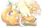  ampharos claws closed_eyes dragon dragonite feathered_wings full_body goodra happy head_wings horns knhb_tail mega_dragonite mega_pokemon nintendo_switch no_humans open_mouth pokemon pokemon_(creature) pokemon_focus single_horn smile tail tickling wings 