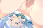  1girl blue_bow blue_eyes bow breasts censored flower_knight_girl fujishima-sei_ichi-gou game_cg happy_sex hatsuyukisou_(flower_knight_girl) hetero japanese_clothes light_blue_hair long_hair mosaic_censoring nipples official_art penis pussy sex small_breasts smile solo_focus spread_legs vaginal white_hair 
