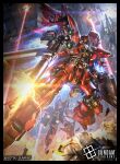  beam_rifle black_border border character_request check_character commentary_request company_name copyright_name copyright_notice debris efreet_schneid energy_gun exhaust explosion firing flying foreshortening glowing glowing_eye green_eyes gun gundam gundam_unicorn highres holding holding_gun holding_weapon horns mecha mecha_focus mobile_suit motion_blur no_humans official_art one-eyed raruru rezel_type-c rezel_type-c_(defenser_b-unit) robot science_fiction sinanju single_horn solo_focus space sparks spikes sunrise_(company) thrusters weapon 