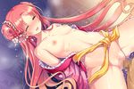  1girl ;d blush breasts censored city_forest_online cowgirl_position double_bun flower flower_knight_girl game_cg girl_on_top hair_flower hair_ornament happy_sex hetero japanese_clothes kimono long_hair mosaic_censoring navel nipples official_art one_eye_closed open_mouth penis pink_hair pink_kimono pussy sex shiny shiny_skin small_breasts smile solo_focus spread_legs straddling sweat tongue ume_(flower_knight_girl) vaginal yellow_eyes 