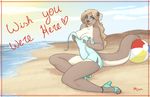  anthro ball beach beach_ball breasts clothing english_text female footwear high_heels looking_at_viewer mammal mustelid otter outside redpixie seaside shoes slightly_chubby smile solo swimsuit teasing text 