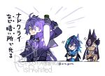  3boys ancient_egyptian_clothes animal_ear_fluff animal_ears arie_game arm_tattoo arm_up artist_name bat_boy bat_ears blue_scarf closed_eyes closed_mouth commentary_request crossed_arms cyno_(genshin_impact) dark-skinned_male dark_skin expressionless fake_animal_ears flins_(genshin_impact) food friends genshin_impact glowing hat holding holding_food hood hood_up hooded_scarf light_smile looking_to_the_side multiple_boys no_pupils ororon_(genshin_impact) radish scarf shoulder_tattoo sleeveless standing tank_top tattoo torn_clothes torn_hood torn_scarf translation_request twitter_username upper_body vegetable watermark white_background 