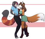  &lt;3 anthro blush canine clothed clothing duo eyewear female fox fur girly glasses hair hand_under_pants male male/female mammal red_panda redpixie simple_background smile standing 