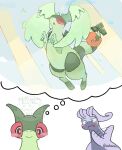  2others antennae artist_name blush_stickers claws closed_eyes dragon dragonite feathered_wings flygon flying goodra green_eyes head_wings highres horns imagining lens light_rays looking_at_viewer mega_dragonite mega_pokemon mega_pokemon_(other) mosseso_sefu multiple_others nostrils open_mouth pokemon pokemon_(creature) simple_background smile sparkle speech_bubble sunbeam sunlight tail thought_bubble trapinch watermark white_background wings 