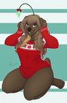  anthro bear clothed clothing female kneeling looking_at_viewer mammal mistletoe overweight plant redpixie smile solo 