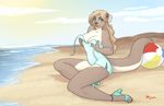  anthro ball beach beach_ball breasts clothing female footwear high_heels looking_at_viewer mammal mustelid otter outside redpixie seaside shoes slightly_chubby smile solo swimsuit teasing 