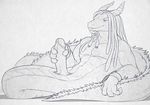  animal_genitalia dreadlocks dreiker erection flesh_whiskers genital_slit glans horn humanoid_penis male masturbation monochrome naga nude penile_masturbation penis reclining reptile retracted_foreskin scalie side_view signature slit snake solo uncut 