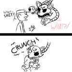  2015 2_heads animatronic anthro bite canine clothing comic dialogue duo english_text exposed_endoskeleton female five_nights_at_freddy&#039;s five_nights_at_freddy&#039;s_2 fox hat human inkyfrog machine male mammal mangle_(fnaf) multi_head restricted_palette robot security_guard sharp_teeth simple_background teeth text uniform video_games white_background 