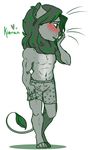  anthro blush boxers_(clothing) chibi clothing feline fur hair lion male mammal muscular redpixie simple_background solo standing underwear white_background 
