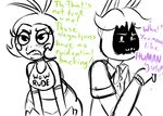  2015 animatronic anthro avian bib bird blush bow_tie chicken dialogue duo english_text female five_nights_at_freddy&#039;s five_nights_at_freddy&#039;s_2 inkyfrog lagomorph looking_at_viewer machine male mammal rabbit restricted_palette robot simple_background text toy_chica_(fnaf) video_games white_background withered_bonnie_(fnaf) 