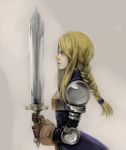  absurdres agrias_oaks armor blonde_hair braid fgz final_fantasy final_fantasy_tactics gloves highres knight long_hair single_braid solo sword weapon 
