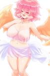  :d bad_id bad_pixiv_id bangs bare_arms bare_shoulders bird_wings blush breasts camisole cleavage closed_eyes collarbone commentary_request covered_nipples cowboy_shot demekyon eyebrows_visible_through_hair halterneck harpy_(puyopuyo) highres large_breasts navel nipples open_mouth pink_hair puyopuyo sarong see-through smile solo wings 